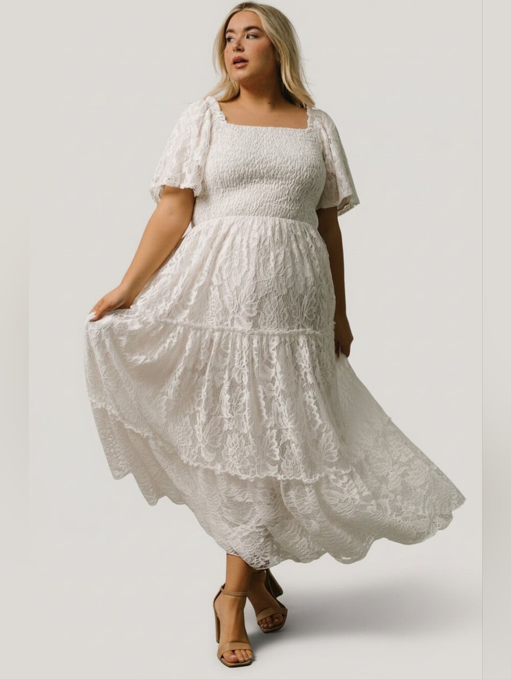 Baltic Born Aspen Smocked Lace Maxi Dress Summer Wedding Romantic White 3XL - Picture 2 of 10